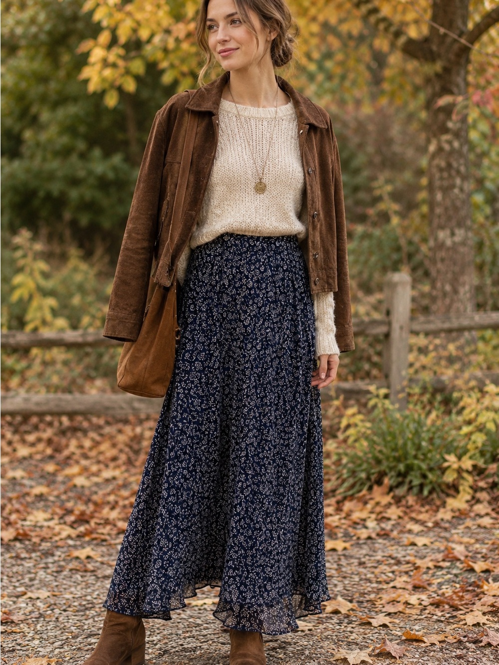 Chaus Navy Floral Midi Skirt Vintage XS